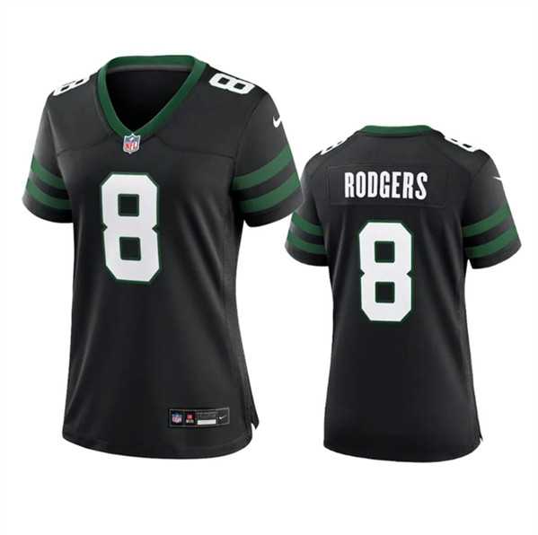Women%27s New York Jets #8 Aaron Rodgers Black 2024 Stitched Jersey Dzhi->women nfl jersey->Women Jersey